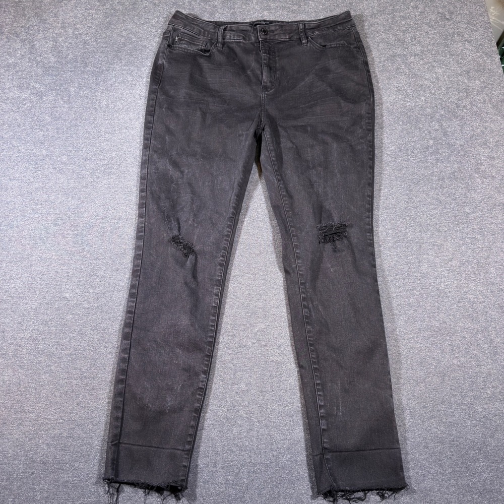 Judy Blue Slim Fit Jeans Womens 15/32 Black Distressed Raw Hem JB88137 Mom Boho